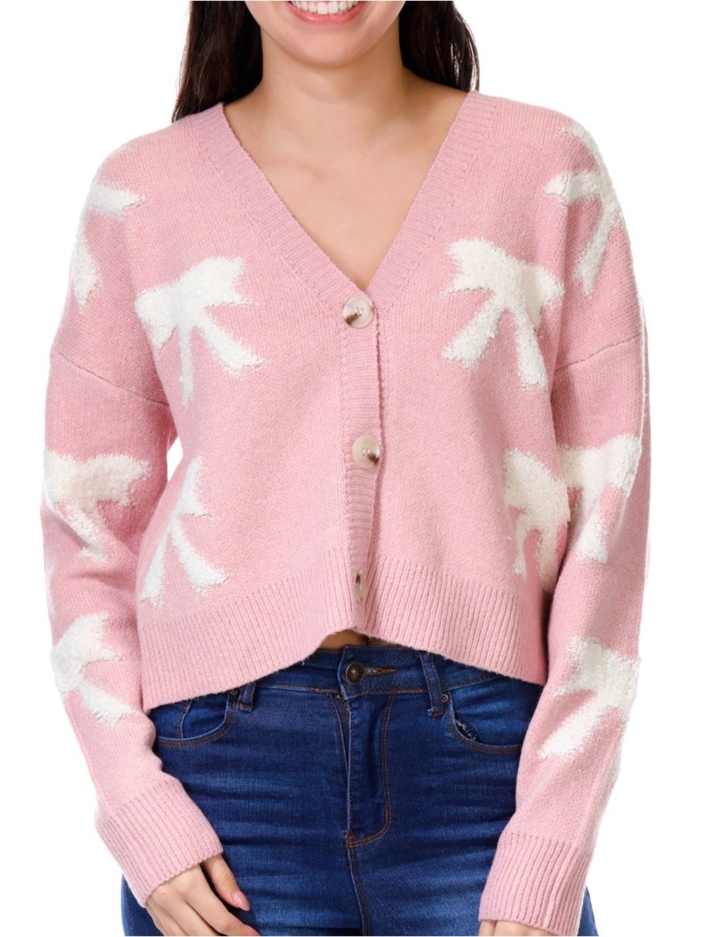 NWT No Comment Juniors Long Sleeve Bow Motif Cardigan